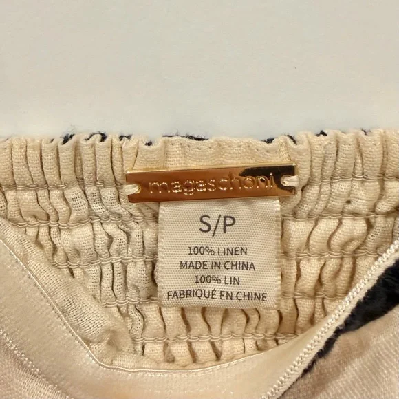 NWT Magaschoni Abstract Cream and Black Crop Top 100% linen SMALL - Picture 7 of 9